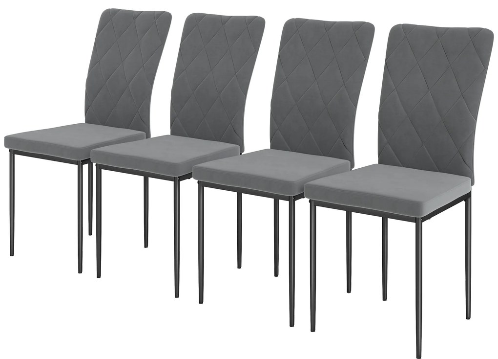 HOMCOM Set 4 Scaune de Dining in Aspect Catifelat, Scaune Tapitate Moderne cu Picioare Metalice, Pentru Dining, Dormitor, Bucatarie, Gri | Aosom Romania