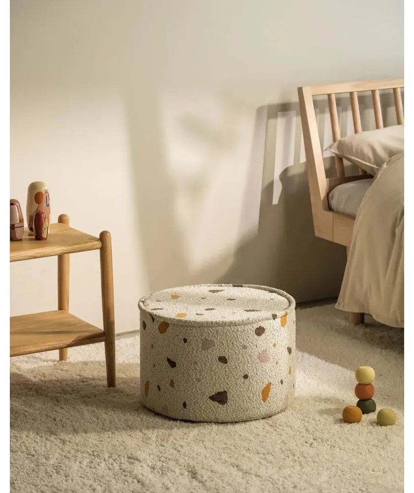 Puf de copii alb cu tapițerie din țesătură bouclé/cu tapițerie din chenille Terrazzo – Wigiwama