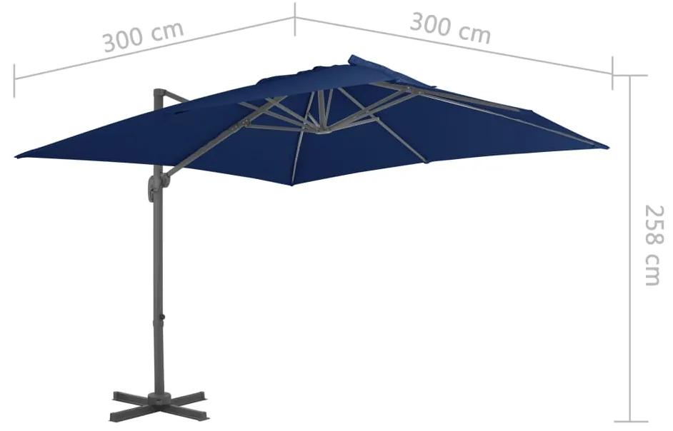 Umbrela suspendata cu stalp din aluminiu albastru azuriu 3x3 m azure blue, 300 x 300 cm