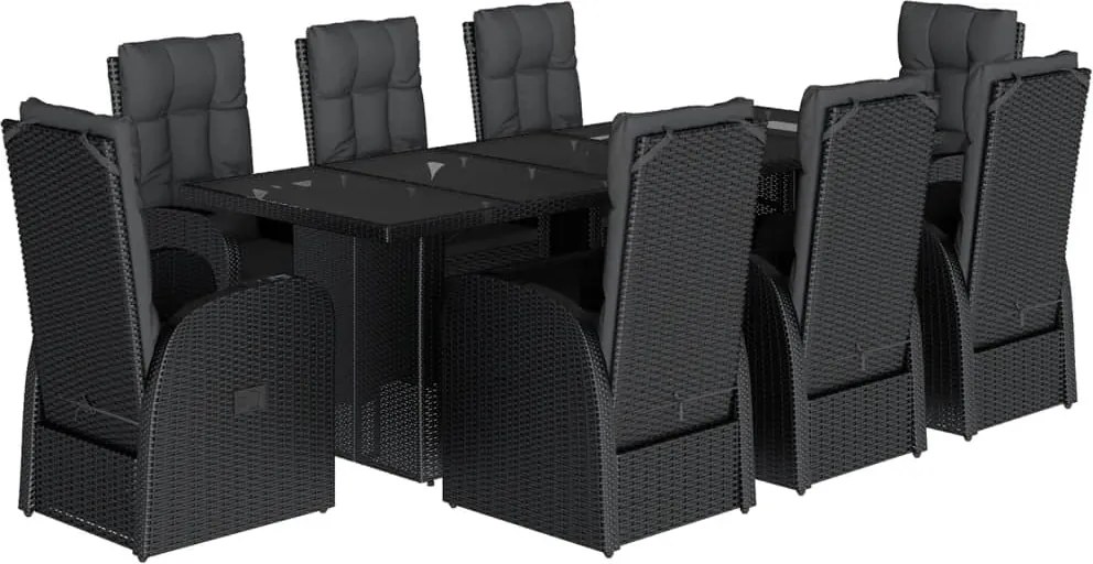 vidaXL Set mobilier de grădină cu perne, 9 piese, negru, poliratan