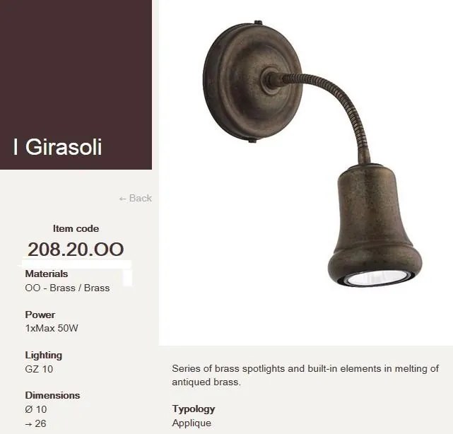 Aplica de perete clasica antique brass diam.10cm I Girasoli 208.20.OO