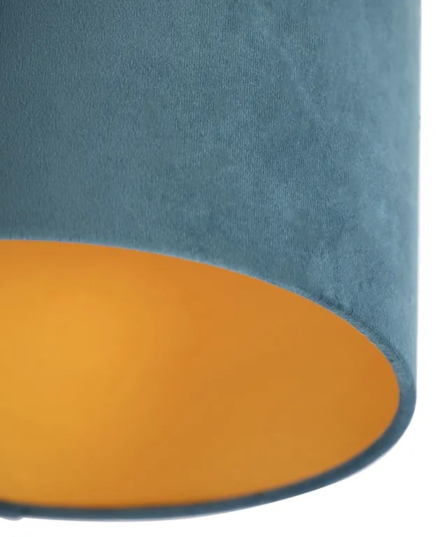 Plafoniera cu abajur din catifea albastră cu auriu 25 cm - Combi negru