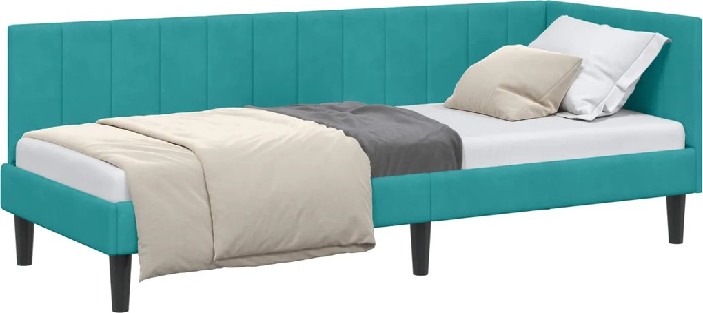 vidaXL Cadru de pat colțar cu headboard Turcoaz 80 cm x 200 cm Catifea