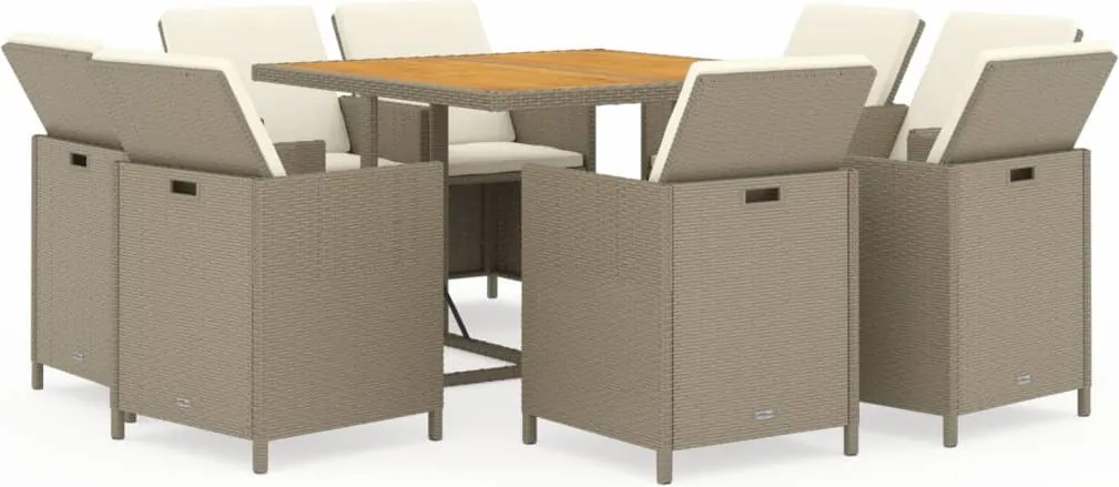 vidaXL Set mobilier pentru grădină cu perne, 9 piese, bej, poliratan