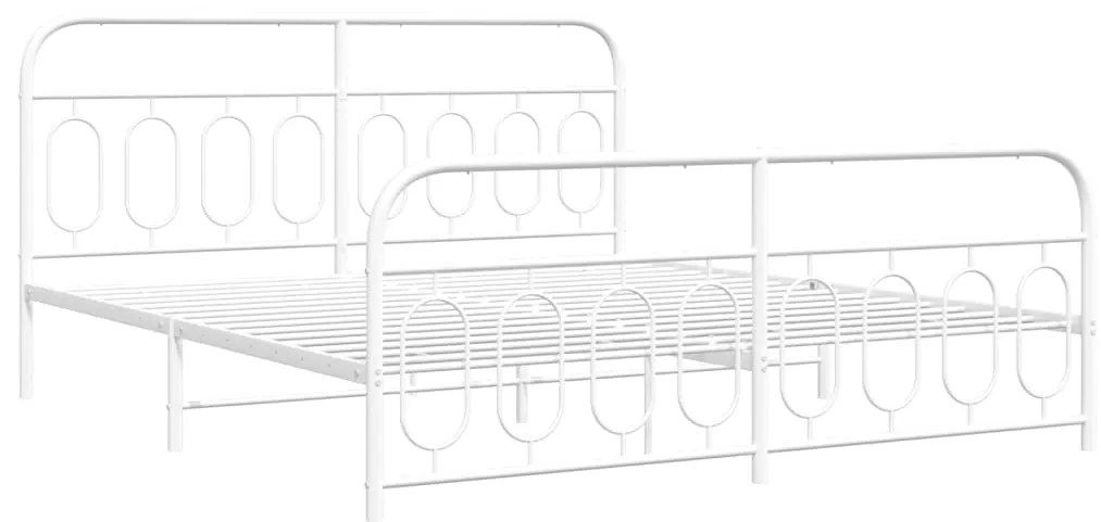 377187 vidaXL Cadru de pat metalic cu tăblie, alb, 160x200 cm