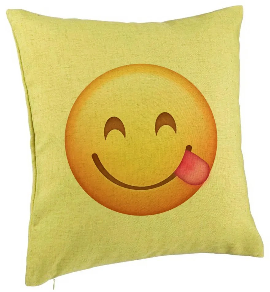 Perna Decorativa, Model Emoji cu Limba, 40x40 cm, Verde, Husa Detasabila, Burduf