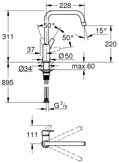 GROHE 30630000 - Baterie pentru chiuvetă START, 311 mm, crom lucios