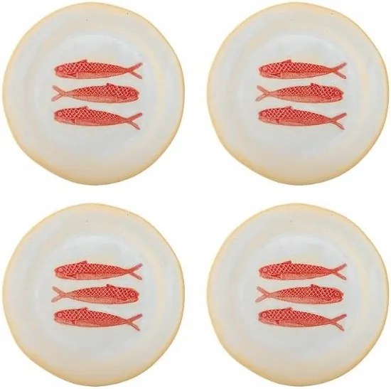 Set 4 farfurii ceramice roșii cu pești sculptați în relief, D27×H2 cm, „Hadden"