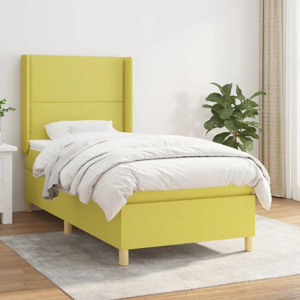 Pat box spring cu saltea, verde, 80x200 cm, textil Verde, 80 x 200 cm, Culoare unica si cuie de tapiterie