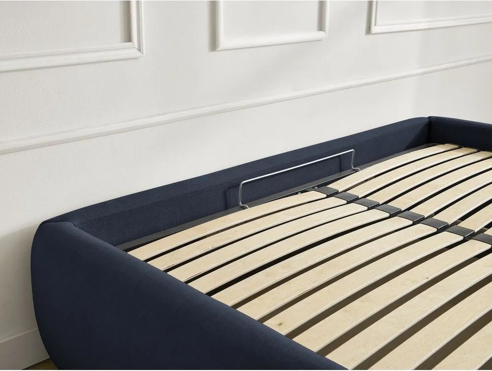 Pat matrimonial albastru închis tapițat cu spațiu de depozitare/fără tăblie cu somieră 180x200 cm Inera – Bobochic Paris