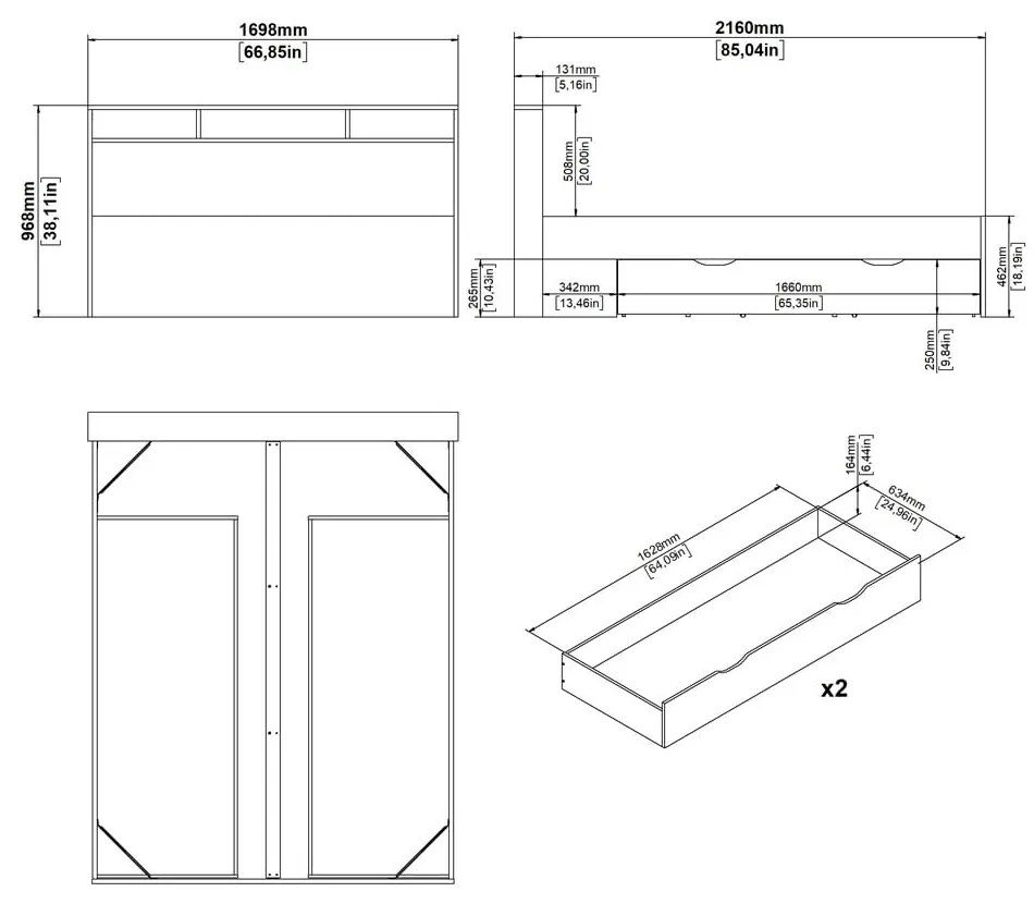Pat matrimonial în culoare naturală cu aspect de lemn de stejar cu spațiu de depozitare fără somieră 160x200 cm Ikast – Tvilum