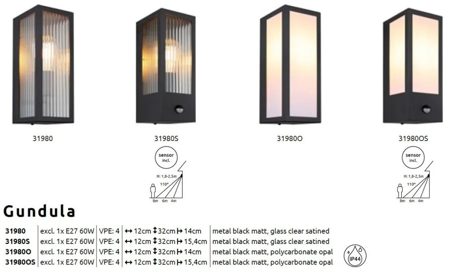 Aplica pentru exterior design modern IP44 Gundula negru, policarbonat