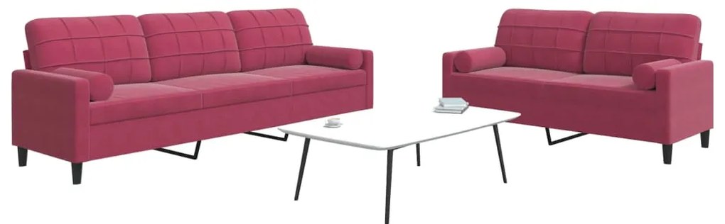 vidaXL Set canapea cu perne/rulouri, 2 piese, roșu vin, catifea