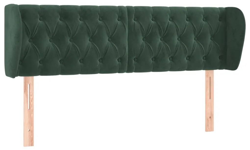 Tablie de pat cu aripioare verde inchis 163x23x78 88 cm catifea 1, Verde inchis, 163 x 23 x 78 88 cm