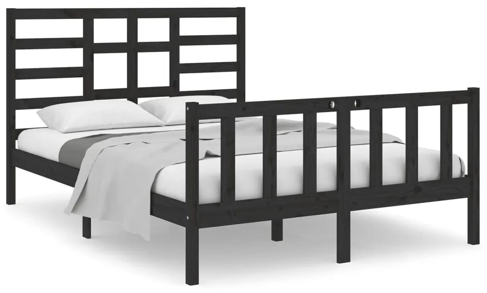 3105899 vidaXL Cadru de pat mic dublu, negru, 120x190 cm, lemn masiv