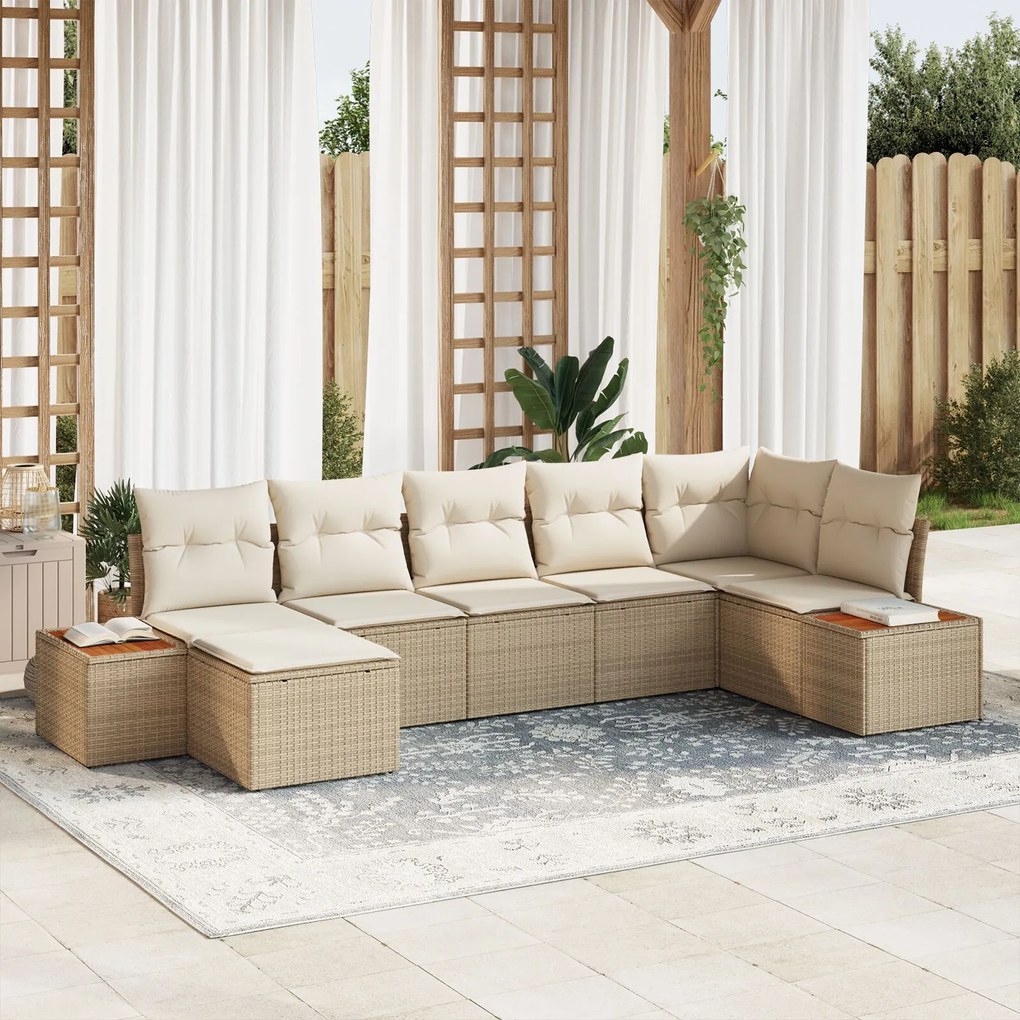 vidaXL Set de canapele pentru grădină cu pernă 7 pcs Bej Rattan poli