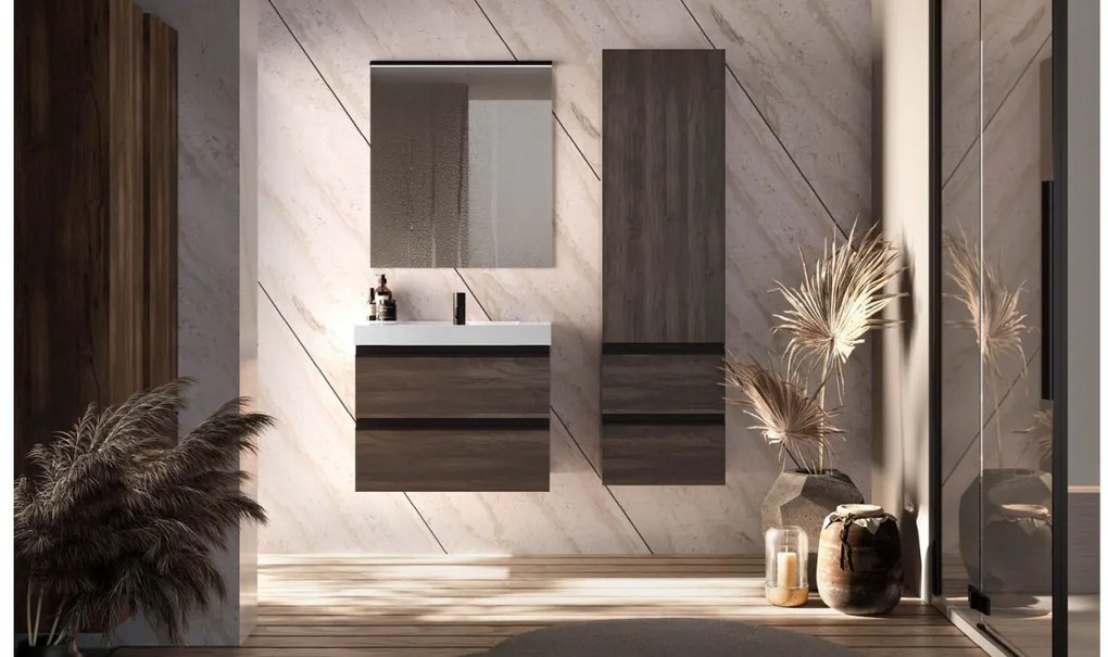 Set mobilier baie (masca suspendata cu 2 sertare si lavoar) Kolpa San Harmony 120x48xH61, stejar inchis