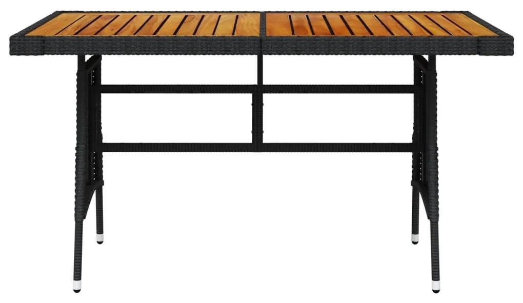 Masa gradina, negru, 130x70x72 cm, poliratan lemn masiv acacia 1, Negru, 130 x 70 x 72 cm
