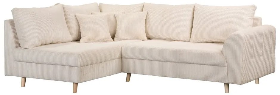 Colțar crem cu tapițerie din catifea reiată (cu colț pe partea stângă ) Ariella – Ropez