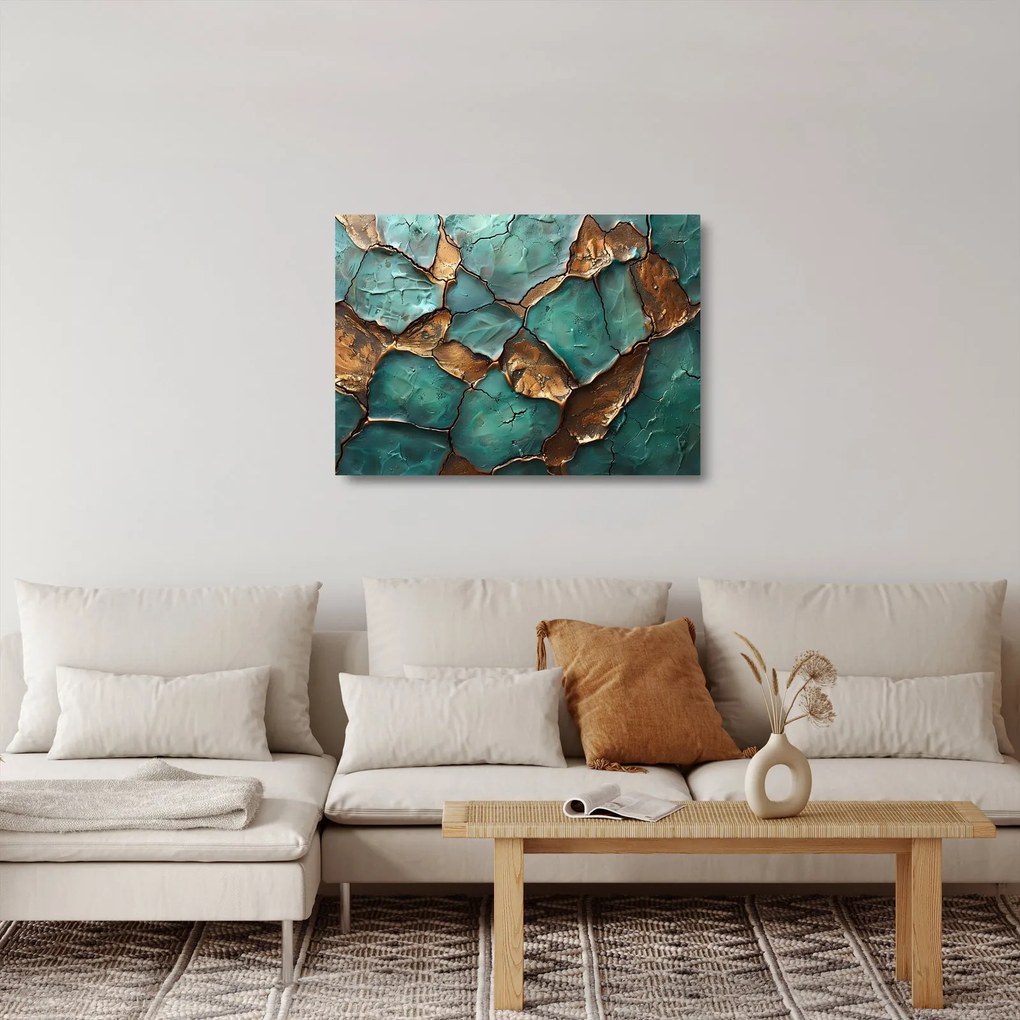 Tablou pe sticlă - Pictură verde-auriu (70x50 cm)