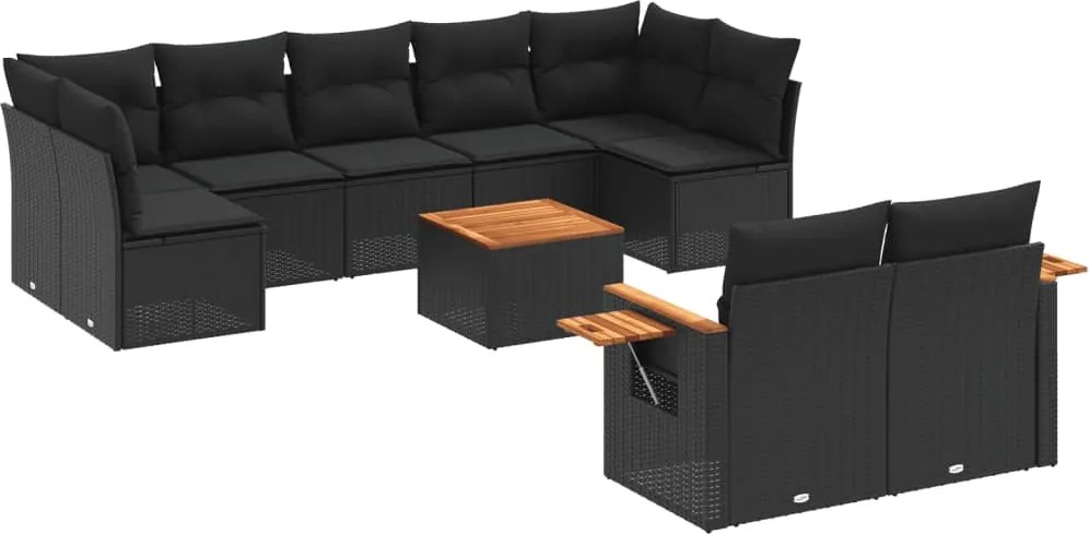 vidaXL Set canapele de grădină cu perne, 10 piese, negru, poliratan
