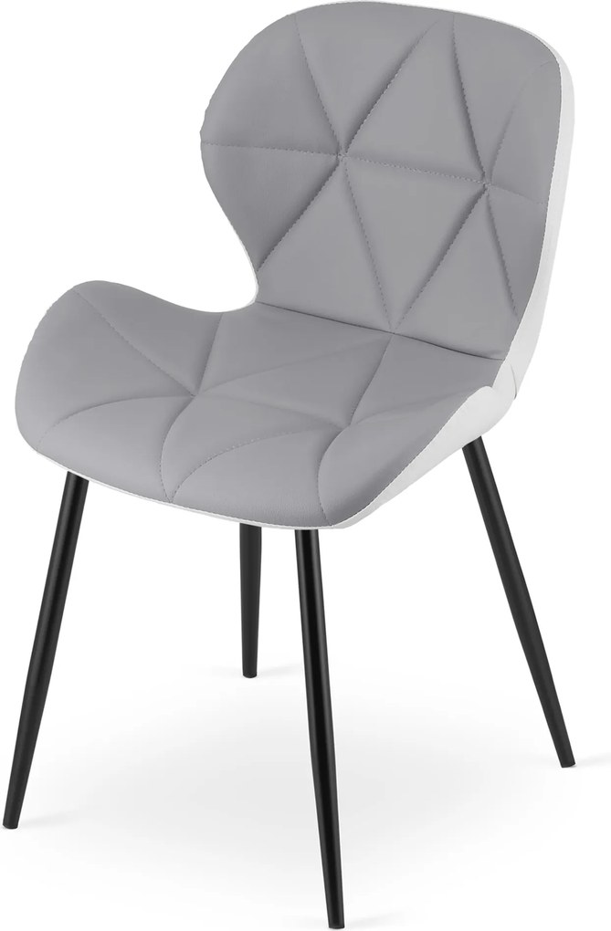 Scaun de dining MANGO din piele ecologica cu picioare negre, gri-alb