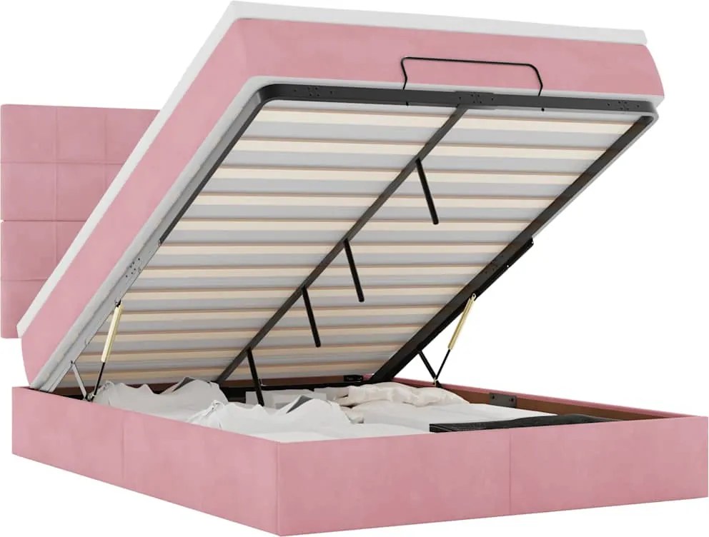 vidaXL Cadru de pat otoman cu saltele Roz 140x200cm catifea
