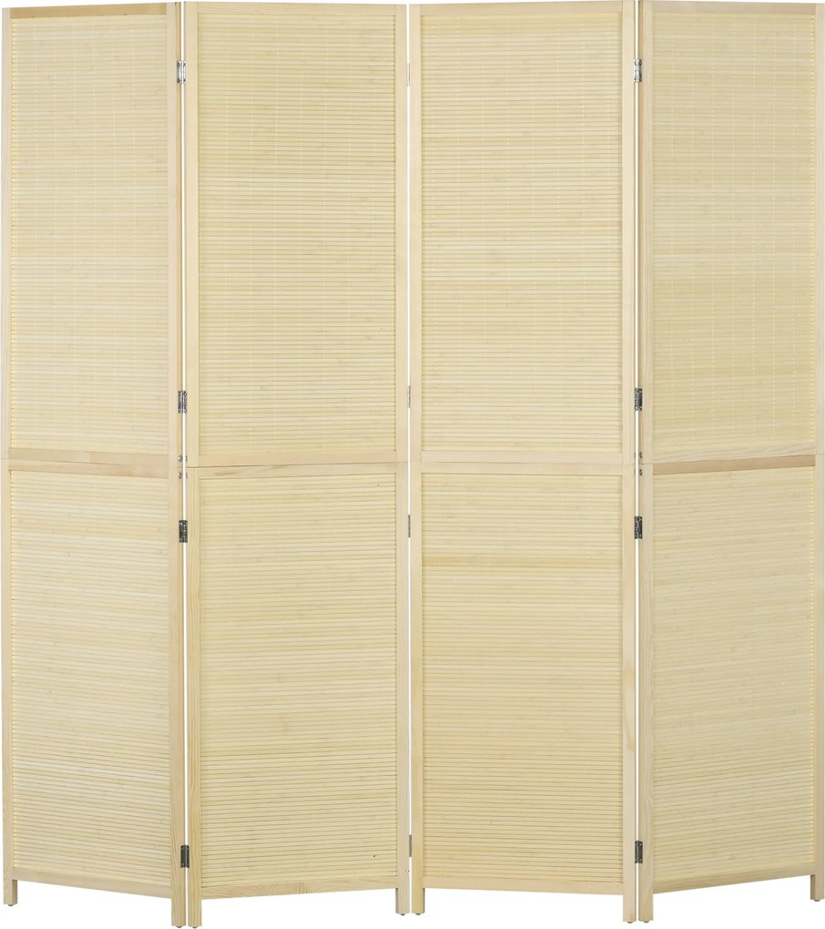 HOMCOM Paravan Interior Pliabil cu 4 Uși, Separator de Cameră din Ratan Bambus, 180x1,6x180 cm, Culoarea Lemnului | Aosom Romania