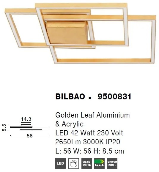 Lustra LED aplicata design modern geometric BILBAO 42W aurie NVL-9500831