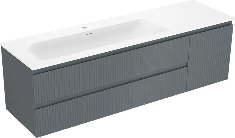 Mexen Rivel dulap de baie 160 cm cu chiuvetă Vela stângă, 2S, 1D, riflat, grafit/alb mat - 91A23-16047-3-BBFFF66-W23L01