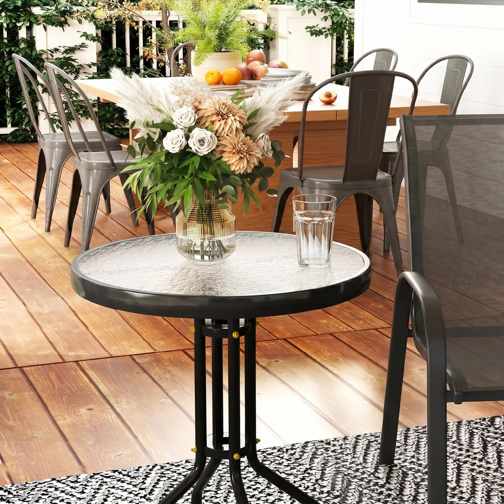 Outsunny Set Mobilier de Grădină din 3 Piese cu Scaune Suprapozabile și Masă din Sticlă, 54x71x93 cm, Gri Închis | Aosom Romania