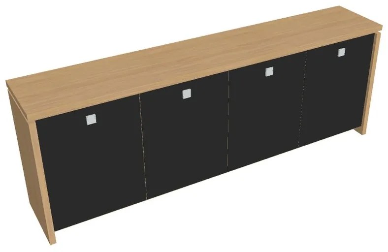 Dulap mic Verno 248 x 46 x 90 cm, uși de sticlă, stejar deschis / negru