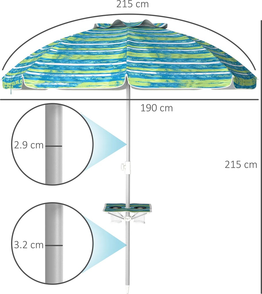 Outsunny Umbrelă de plajă înclinabilă rotundă Ø 190 cm - masă cu suport pentru pahare - sac de transport inclus, protecție UV50+ | Aosom Romania