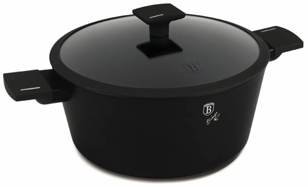 Oală cu capac 30 cm, 8 L Berlinger Haus Matte Black Collection BH 8190, înveliș titan, aspect elegant, curățare ușoară