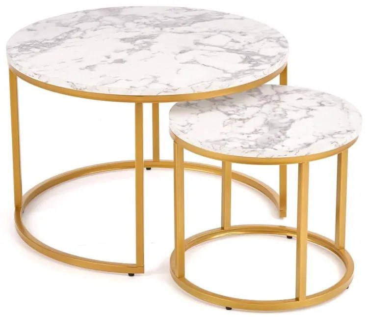 Set 2 măsuțe de cafea PACILA, decor marmură/auriu