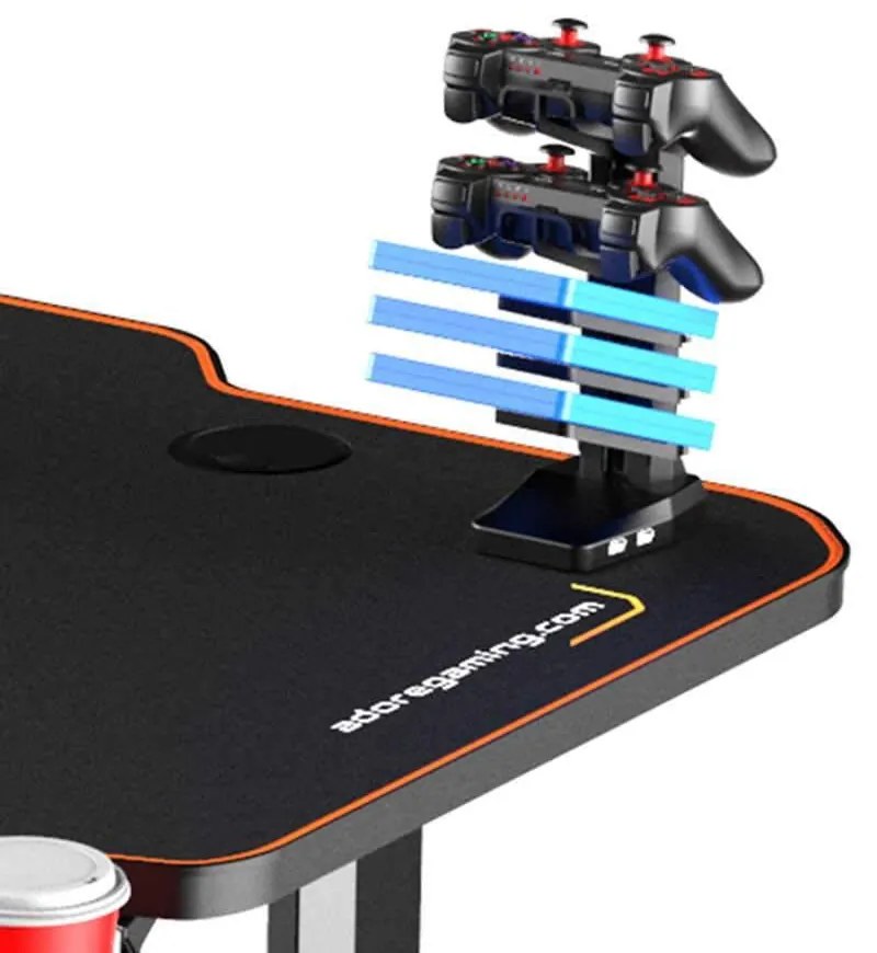 Birou Gaming Adore CARBON SERIES X9, 140 x 66 x 75 cm, suprafata carbon, mousepad, USB gamepad holder, suport pentru casti si pahar, cutie cabluri