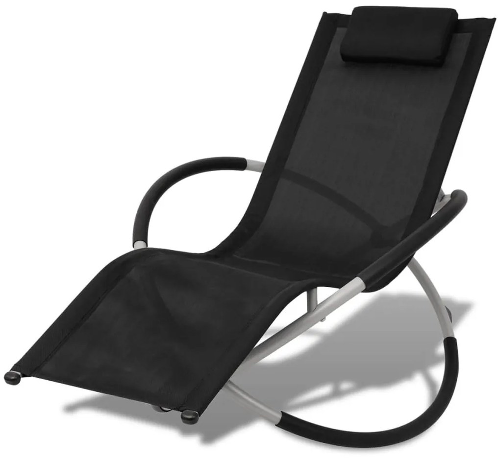 vidaXL Șezlong de plajă geometric, negru și gri, oțel