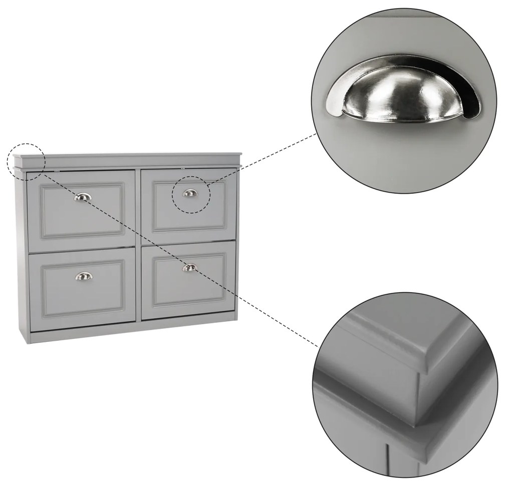 Pantofar, 4 compartimente duble, gri, mdf
