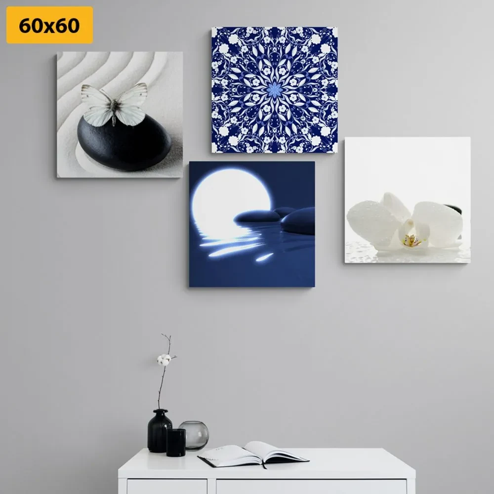 Set tablouri Feng Shui în design alb-albastru