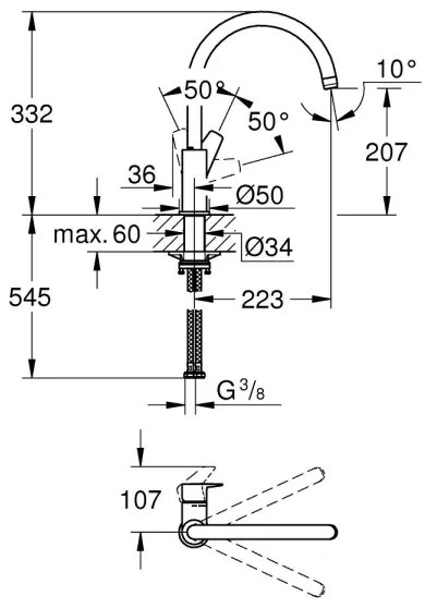 GROHE 31367001 - Baterie pentru chiuvetă BAUEDGE, 332 mm, crom lucios