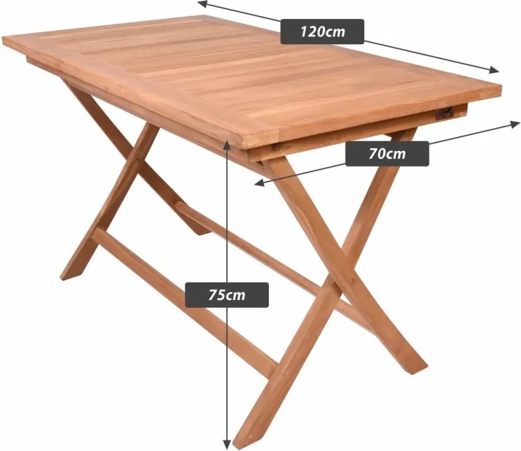 Masă de sufragerie DIVERO, tec masiv tratat, 120 x 70 cm