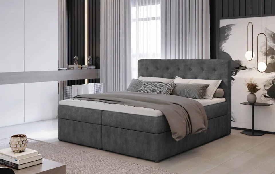 Pat tapitat de tip boxspring, 140x200 cm Loree 141, Eltap (Culoare: Maro / Dora 28)