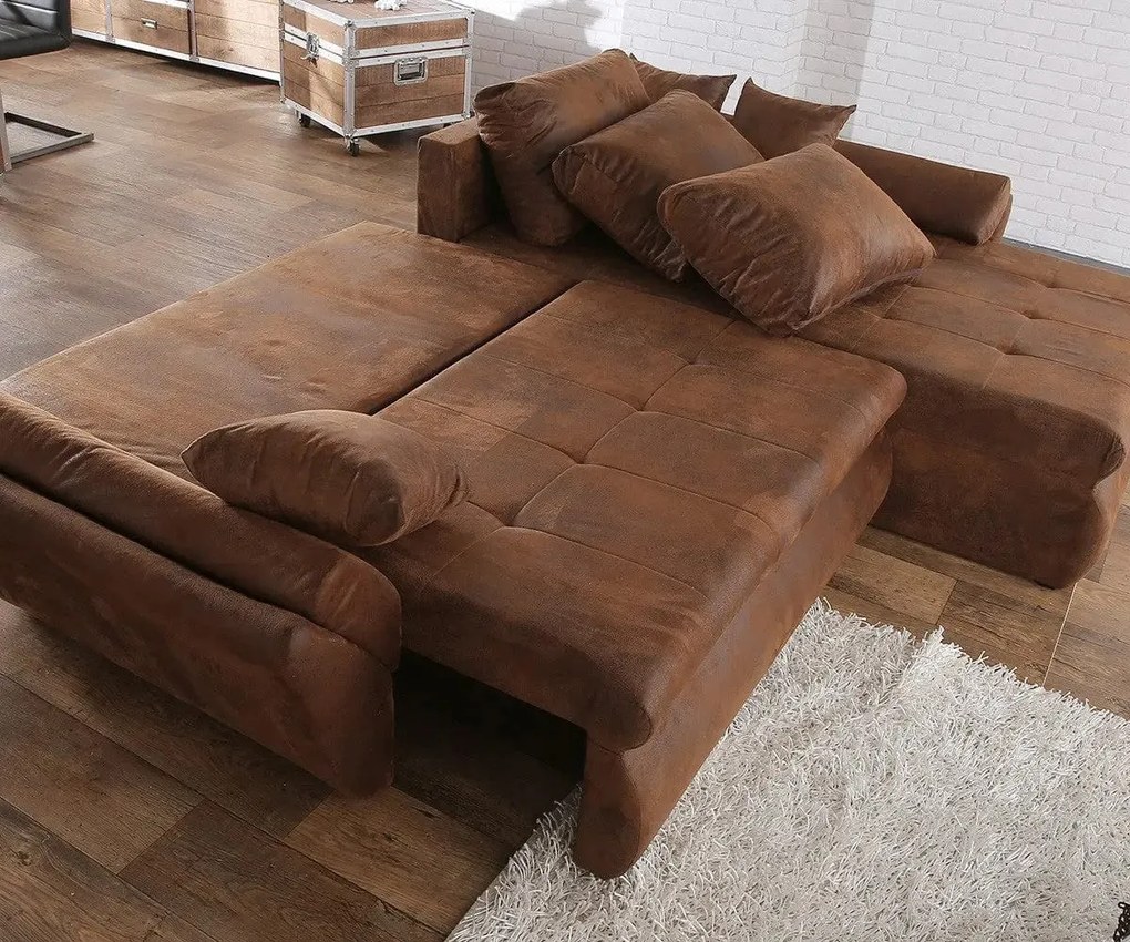 Colțar extensibil dumonde cu ladă de depozitare si sezut confortabil din spuma high-density, Loana Madagaskar Brown 270x185 cm