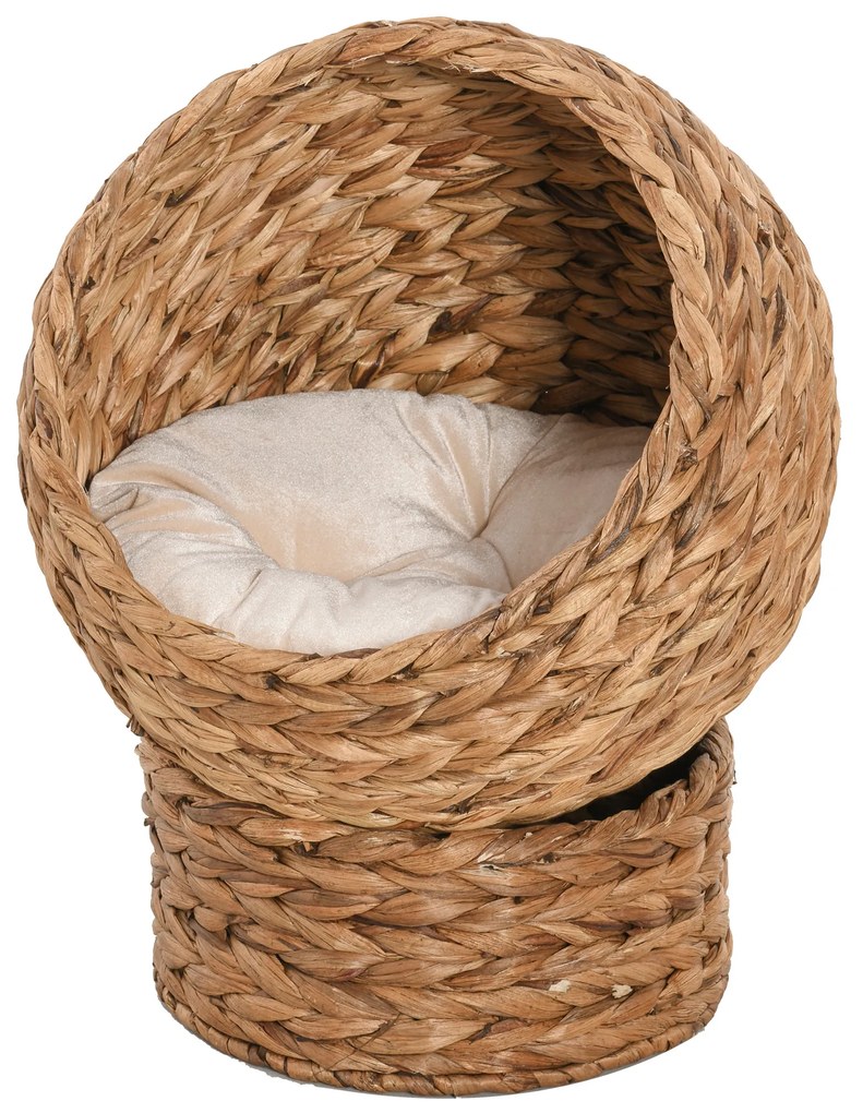 PawHut Patut pentru pisici cu inaltime din zambila de apa si fier cu perna detasabila si lavabila, 50x42x60 cm, maro | Aosom Romania