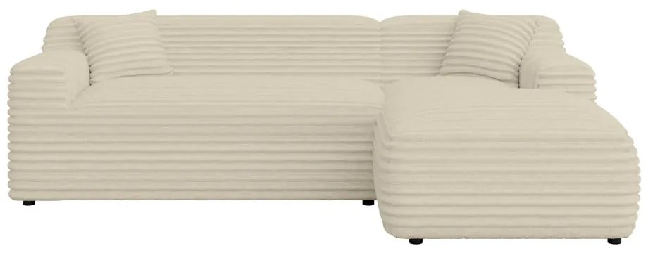 Colțar bej cu tapițerie din catifea reiată (cu colț pe partea dreaptă, cu șezlong) Martin – Ropez