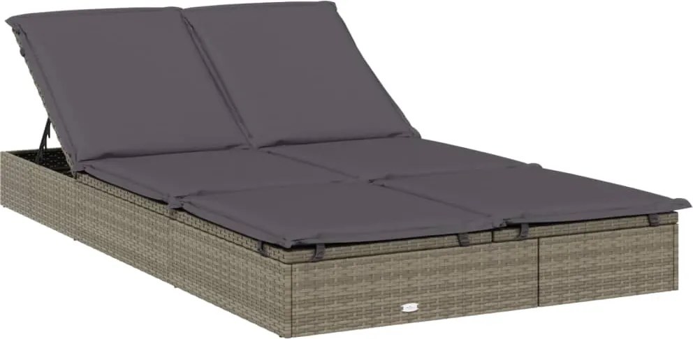 vidaXL Șezlong de 2 persoane cu perne, gri, poliratan