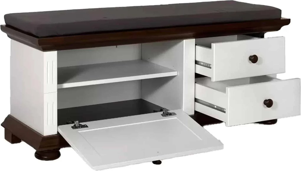 Băncuță lemn masiv nuc Ariana Hol Alb/, 115 × 37 × 45 cm