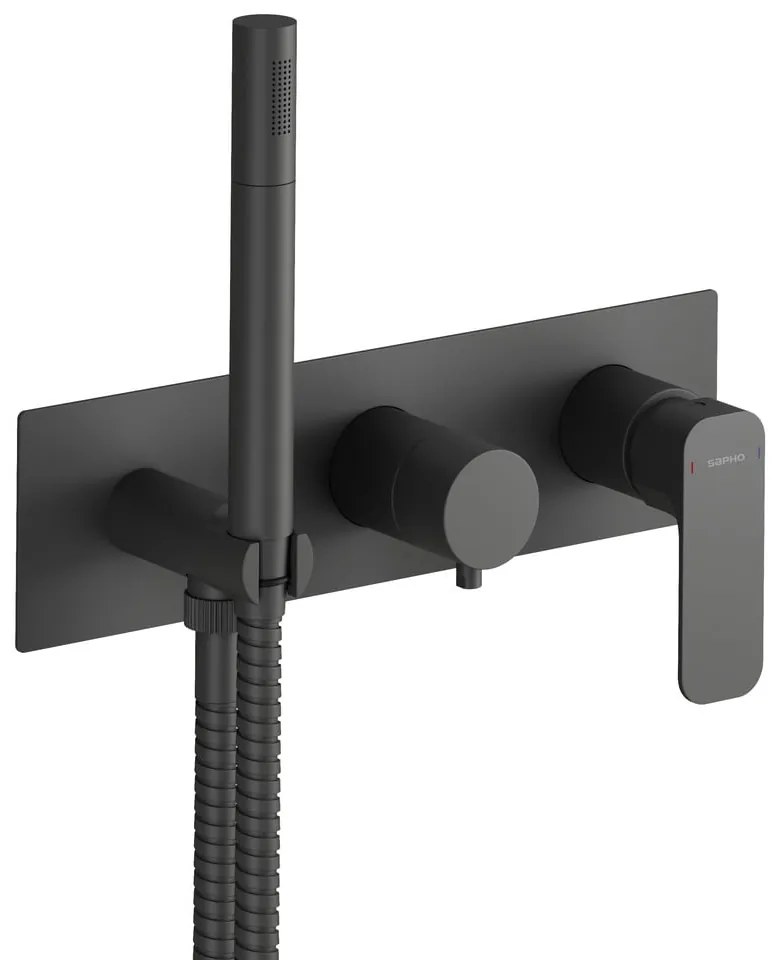 Baterie negru-mat pentru duș încastrată (2 ieșiri) Spy – Sapho