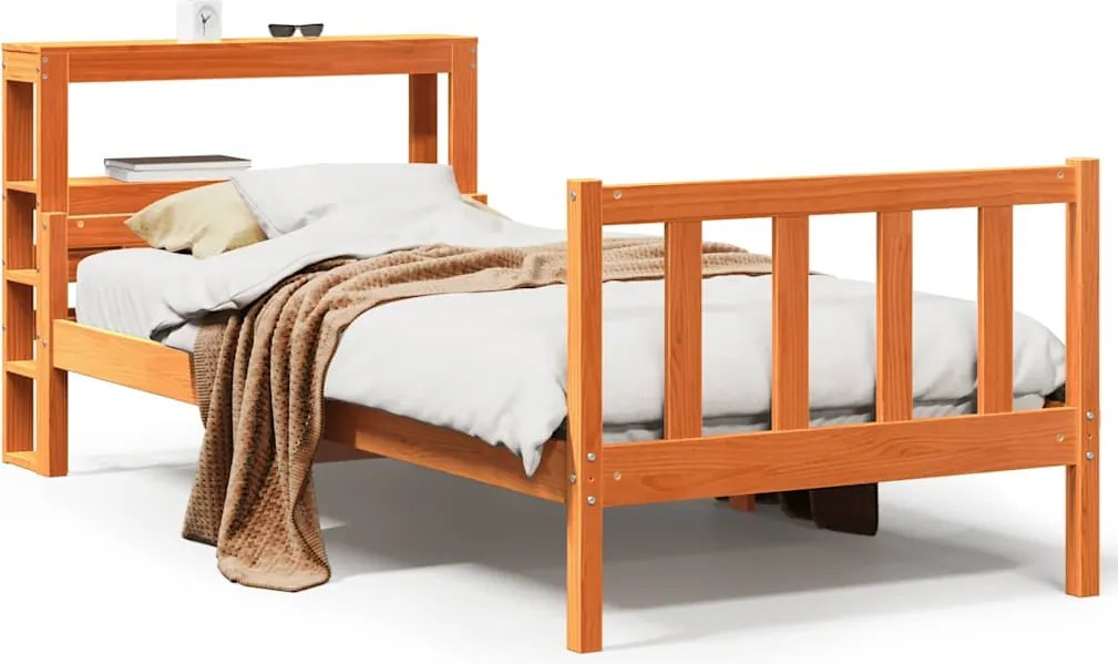 vidaXL Cadru de pat cu tăblie, maro ceruit, 75x190 cm, lemn masiv pin