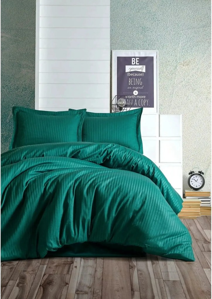 Set lenjerie pat STRIPE, bumbac, verde, 240x260 cm, cu cearceaf pat, c